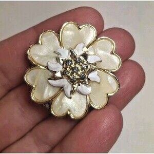 Vintage W. Germany Clip On Brooch  Beautiful Enameled Flower & Gold Tone Accents